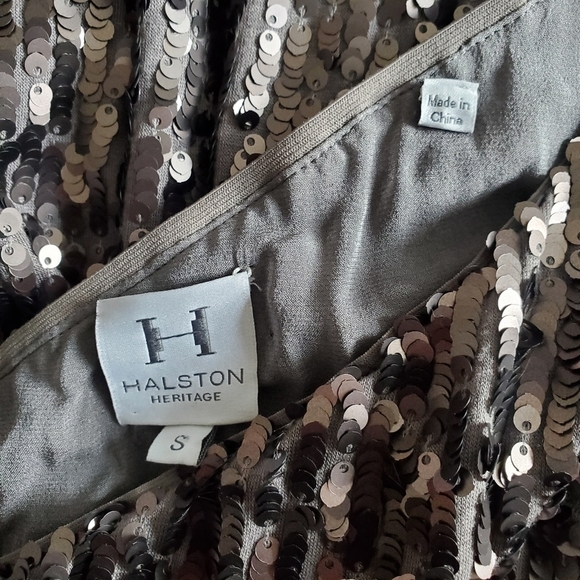 New Halston Heritage Sheath 1 Shoulder Sequin Gunmetal Cocktail Mini Dress Small - Picture 10 of 13